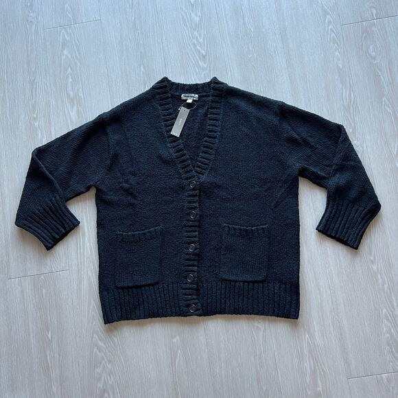 J Crew Marina V-Neck Cardigan Large Black FLAW Read - Picture 1 of 10